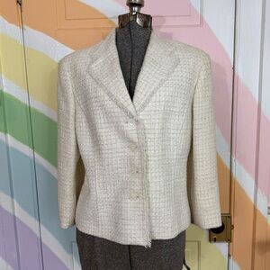 Brooks Brothers Womens Cotton Linen Blend Tweed Fringe Trim Blazer Sz 16 💛🍄